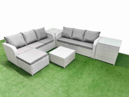 Fimous Outdoor Garden Furniture Sets 7 Seater Wicker Rattan Furniture Sofa Sets High Back Lounge Sofa Big Footstool 2 Side Table - thumbnail 1