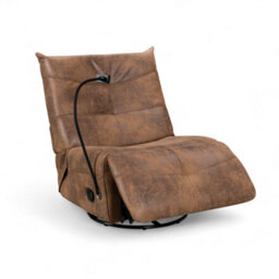 Faux Leather Suede Brown Manual Recliner Swivel Chair With Phone Holder Garda - thumbnail 5