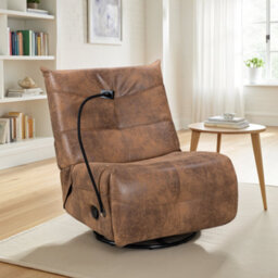 Faux Leather Suede Brown Manual Recliner Swivel Chair With Phone Holder Garda - thumbnail 1