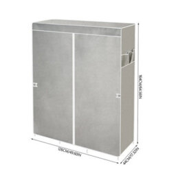 Grey Modern Non-Woven Fabric 2 Doors Wardrobe With Hanging Rails Bedroom Storage Uk - thumbnail 2