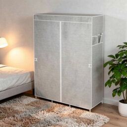 Grey Modern Non-Woven Fabric 2 Doors Wardrobe With Hanging Rails Bedroom Storage Uk - thumbnail 3