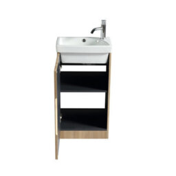 FNX Bathrooms Fluted Mini Cloakroom Vanity Unit With Basin Floor Standing Soft Close Door Integrated Storage - Country Oak - thumbnail 2