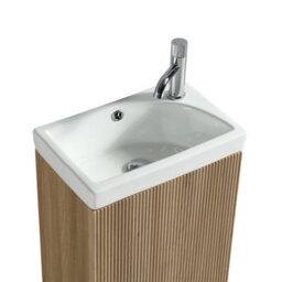 FNX Bathrooms Fluted Mini Cloakroom Vanity Unit With Basin Floor Standing Soft Close Door Integrated Storage - Country Oak - thumbnail 6