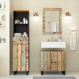 Berkfield 3 Piece Bathroom Furniture Set Solid Wood Reclaimed - thumbnail 1