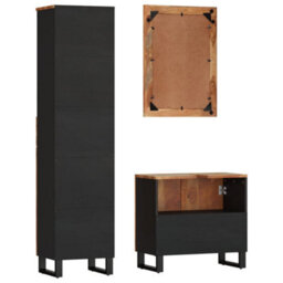 Berkfield 3 Piece Bathroom Furniture Set Solid Wood Reclaimed - thumbnail 4