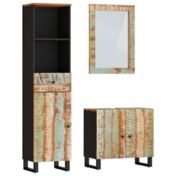 Berkfield 3 Piece Bathroom Furniture Set Solid Wood Reclaimed - thumbnail 2