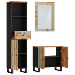 Berkfield 3 Piece Bathroom Furniture Set Solid Wood Reclaimed - thumbnail 3