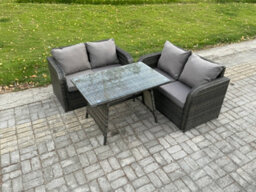 Fimous Outdoor Garden Furniture Sets 3 Pieces Wicker Rattan Furniture Sofa Sets With Rectangular Dining Table Love Sofa - thumbnail 1
