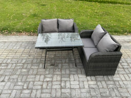 Fimous Outdoor Garden Furniture Sets 3 Pieces Wicker Rattan Furniture Sofa Sets With Rectangular Dining Table Love Sofa - thumbnail 2