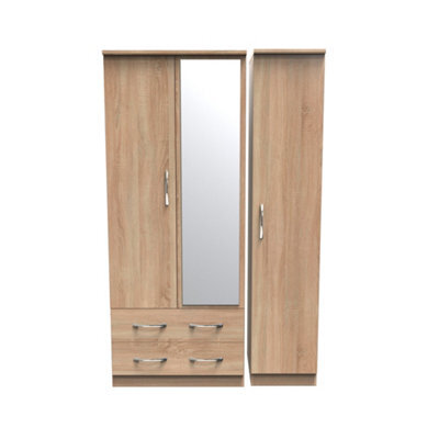Hampshire Triple 2 Drawer Mirrored Wardrobe In Bardolino Oak (Ready Assembled) - image 1