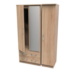 Hampshire Triple 2 Drawer Mirrored Wardrobe In Bardolino Oak (Ready Assembled) - thumbnail 5