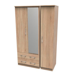 Hampshire Triple 2 Drawer Mirrored Wardrobe In Bardolino Oak (Ready Assembled) - thumbnail 3