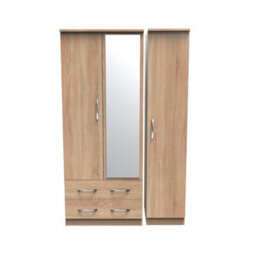 Hampshire Triple 2 Drawer Mirrored Wardrobe In Bardolino Oak (Ready Assembled) - thumbnail 1