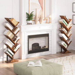 Brown Bookcase Tree Bookshelf Shelving Unit Floorstanding Book Shelf Storage - thumbnail 5