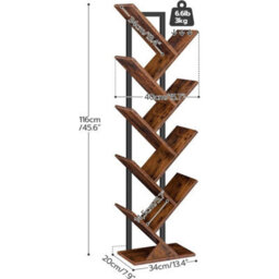 Brown Bookcase Tree Bookshelf Shelving Unit Floorstanding Book Shelf Storage - thumbnail 2