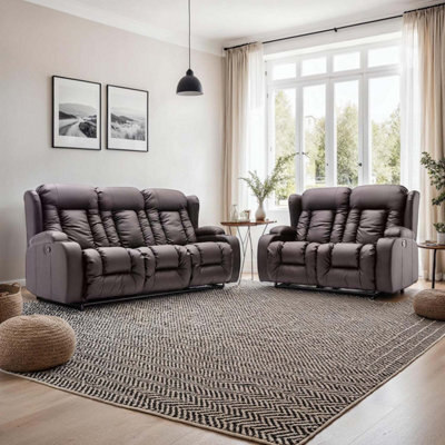 More4Homes Caesar Manual Recliner Bonded Leather 2+3 Seater Sofa Set (Brown) - image 1