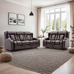 More4Homes Caesar Manual Recliner Bonded Leather 2+3 Seater Sofa Set (Brown) - thumbnail 1