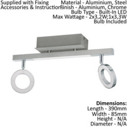 Stylish Wall Spot Light With Aluminium And Chrome Finish - Led Bulbs Included - thumbnail 2