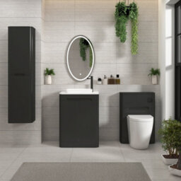 Royal Bathrooms Venice 600mm Matt Nocturne Black Freestanding Bathroom Countertop Vanity Unit 2 Door With Qubix Basin - thumbnail 4