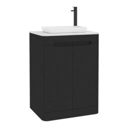 Royal Bathrooms Venice 600mm Matt Nocturne Black Freestanding Bathroom Countertop Vanity Unit 2 Door With Qubix Basin - thumbnail 7
