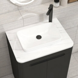 Royal Bathrooms Venice 600mm Matt Nocturne Black Freestanding Bathroom Countertop Vanity Unit 2 Door With Qubix Basin - thumbnail 6