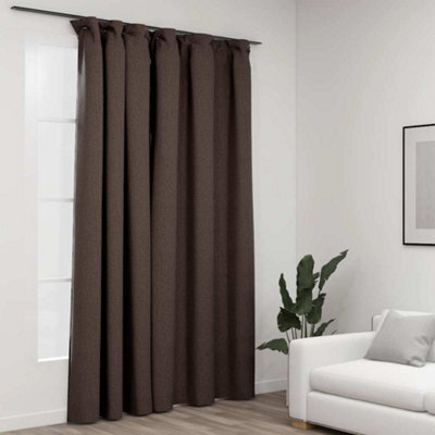 Berkfield Linen-Look Blackout Curtain With Hooks Taupe 290X245 Cm - image 1
