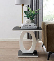 Furniturebox Giovani Modern Square White High Gloss And Black Glass Top Side End Table Perfect For Living Rooms Hallways Bedrooms
