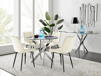 Furniturebox Uk Novara 100Cm Round Dining Table And 4 Cream Pesaro Black Leg Chairs - image 1