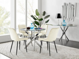 Furniturebox Uk Novara 100Cm Round Dining Table And 4 Cream Pesaro Black Leg Chairs - thumbnail 1