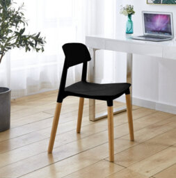 Nordlys Set Of 4 Wood And Black Polypropylene Dining Chairs Modern Design Style Dining Room - thumbnail 3
