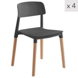 Nordlys Set Of 4 Wood And Black Polypropylene Dining Chairs Modern Design Style Dining Room - thumbnail 1