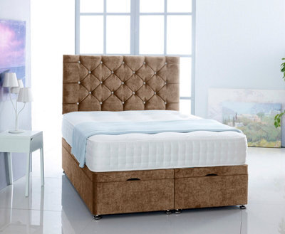 Comfy Deluxe Beige Naples Foot Lift Ottoman Bed With Memory Spring Mattress And Headboard 4.0Ft Small Double - image 1