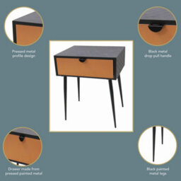 Core Products Options Jupiter Metal 1 Drawer Bedside Cabinet - Copper Effect Drawer With Black Handle And Legs 57 X 46 X 34Cm - thumbnail 7