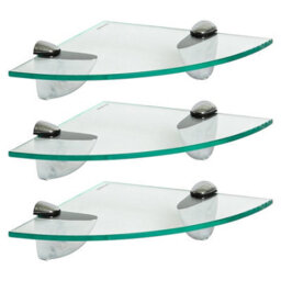 Harbour Housewares 3X Floating Glass Corner Shelves - 20Cm - Silver Brackets - Bathroom Shower Storage Vanity Display Unit Shelf - thumbnail 1
