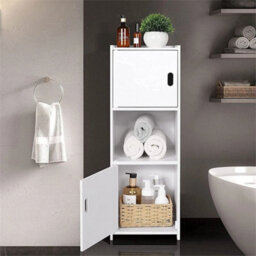 White Bathroom Floor Standing Corner Storage Toilet Shelf - thumbnail 6