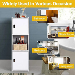 White Bathroom Floor Standing Corner Storage Toilet Shelf - thumbnail 4