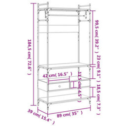 Vidaxl Wardrobe With Drawers Grey Sonoma 89X39X184.5 Cm Engineered Wood - thumbnail 3