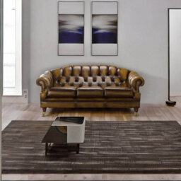 Chesterfield 3 Seater Sofa Settee Antique Gold Leather In Victoria Style - thumbnail 2
