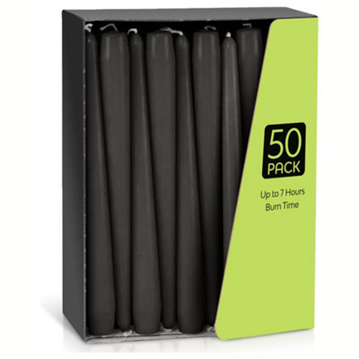 Taper Dinner Candles, Non-Drip Long Candles, 7 Hour Burn Time, Paraffin Wax, Cotton Wicks, Unscented, Black, 50 Pack - image 1