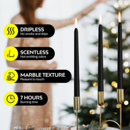 Taper Dinner Candles, Non-Drip Long Candles, 7 Hour Burn Time, Paraffin Wax, Cotton Wicks, Unscented, Black, 50 Pack - thumbnail 2