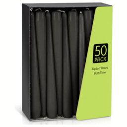 Taper Dinner Candles, Non-Drip Long Candles, 7 Hour Burn Time, Paraffin Wax, Cotton Wicks, Unscented, Black, 50 Pack - thumbnail 1