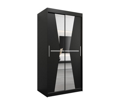 Arte Morocco Contemporary 2 Mirrored Sliding Door Wardrobe 5 Shelves 2 Rails Black Matt (H)2000mm (W)1000mm (D)620mm - image 1