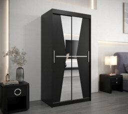 Arte Morocco Contemporary 2 Mirrored Sliding Door Wardrobe 5 Shelves 2 Rails Black Matt (H)2000mm (W)1000mm (D)620mm - thumbnail 2