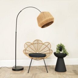 Valuelights Louis Black Arched Curved Floor Lamp With Natural Rope Pendant Lamp Shade - thumbnail 3