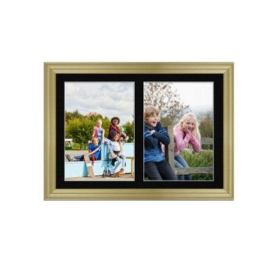 AK Frames 20X14 Gold Classic Multi Photo Frame With Black Mount - Holds 2 Apertures (2X) A4 Photos - image 1