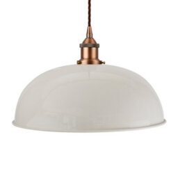 Pale Grey Worcester Painted Dome Pendant Light With Matt Antique Copper Lamp Holder And Brown Twisted Cable - Se Home - thumbnail 1