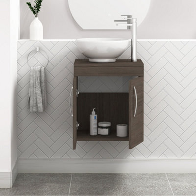 Royal Bathrooms Turin 500mm Wall Hung Vanity Unit 2 Door Grey Elm & Countertop Basin - Breeze - image 1