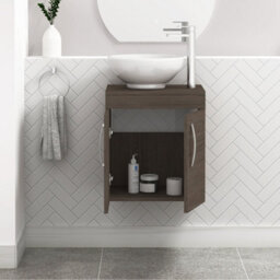 Royal Bathrooms Turin 500mm Wall Hung Vanity Unit 2 Door Grey Elm & Countertop Basin - Breeze - thumbnail 1