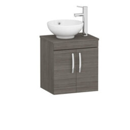 Royal Bathrooms Turin 500mm Wall Hung Vanity Unit 2 Door Grey Elm & Countertop Basin - Breeze - thumbnail 4