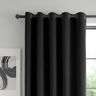 Catherine Lansfield Wilson Blackout Thermal  117X137Cm Curtains Two Panels Black - image 1